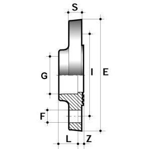 Фланец из ПВХ со стационарным буртом d=1/2" внутр.р., PN16 COMER чертеж, схема Allpools