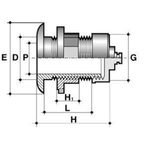 Адаптер ПВХ для емкости, d=1 1/2 нар.р., с заглушкой, PN16 COMER чертеж, схема Allpools