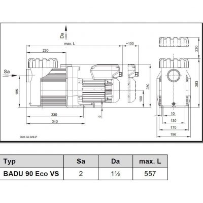 Насос Speck Badu 90 Eco VS, 24 м³/ч, 230 В чертеж, схема Allpools