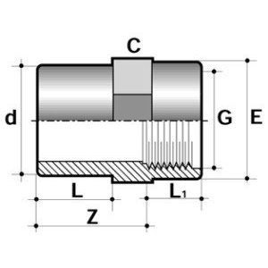 Муфта ПВХ d=110-3" внутр.р. (тип SF12) PN16 COMER чертеж, схема Allpools