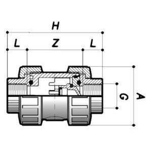Обратный клапан ПВХ  d=1 1/4", без пружины (воздушный), (тип ARV11, EPDM) PN16 COMER чертеж, схема Allpools