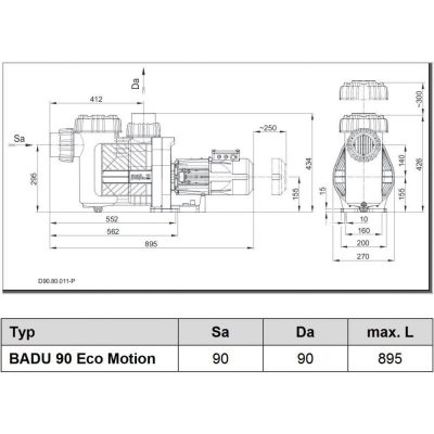 Насос Speck Badu 90 Eco Motion, 40 м³/ч, 230 В чертеж, схема Allpools