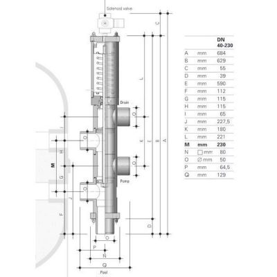 5-поз. клапан обратной промывки Besgo DN 40/ø50 мм,  230 мм,  с электромагн. кл-ном 230 В чертеж, схема Allpools