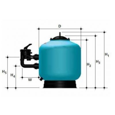 Фильтр FILTEGRA Ø 500 мм, ABS+GELCOAT, с боковым 6-ти поз. клапаном 11/2",  10 м3/ч чертеж, схема Allpools
