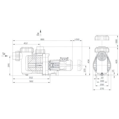 Насос BADU Eco Motion, 1~ 230 В, 0,25-2,50/0,20-2,20 кВт чертеж, схема Allpools