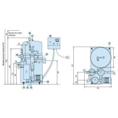 Полноавтоматическая фильтровальная установка Ospa 10 AA F, 10 м³/ч, 400 В, 0.70 кВт чертеж, схема Allpools