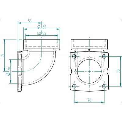 Фланцевое соединение для насоса пр-ка "Taifun - Compact", вн.р. 2 ½", бронза чертеж, схема Allpools