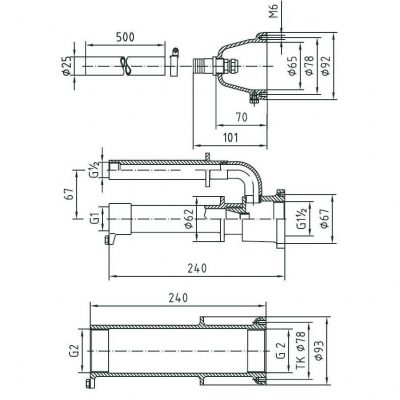 Закладные детали системы г/м "Standard", 2 форсунки, 240 мм, бронза чертеж, схема Allpools