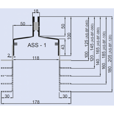 Напольные щелевые диффузоры ASS-1 (Симметричное исполнение) чертеж, схема Allpools