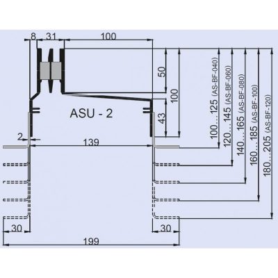 Напольные щелевые диффузоры ASU-2 (Асимметричное исполнение) чертеж, схема Allpools