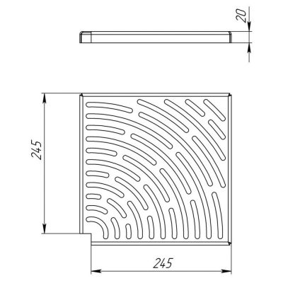 Угловой элемент переливной решетки (AISI 316) шир. 245 мм чертеж, схема Allpools