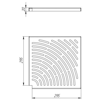 Угловой элемент переливной решетки (AISI 316) шир. 295 мм чертеж, схема Allpools