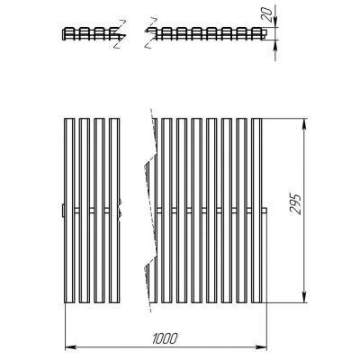 Переливная решетка поперечная, гибкая (AISI 316) шир. 295 мм чертеж, схема Allpools
