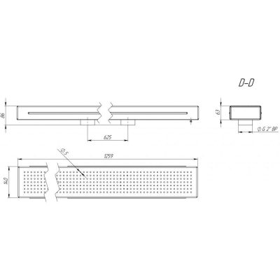 Гейзер для лежанки, плитка 140х1250 (AISI 316) чертеж, схема Allpools