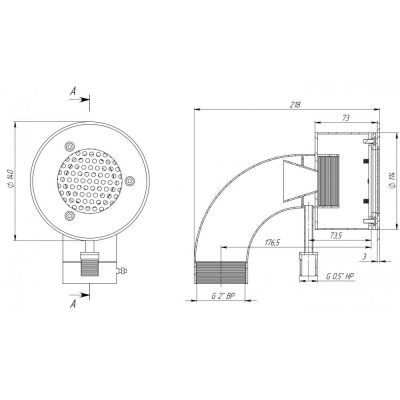 Гидромассажная форсунка мягкая, 45 м3/ч, донная (AISI 316) чертеж, схема Allpools