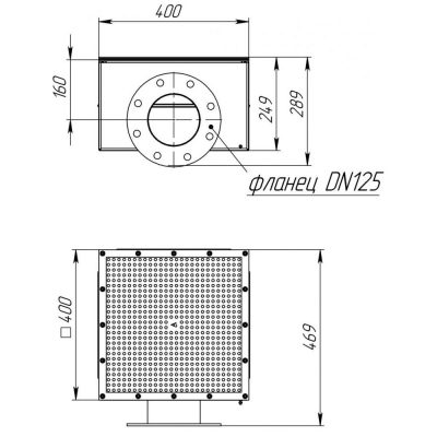 Донный слив DN125, 400х400 (AISI 316) чертеж, схема Allpools