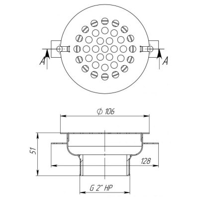 Слив переливного лотка, плитка (AISI 316) чертеж, схема Allpools