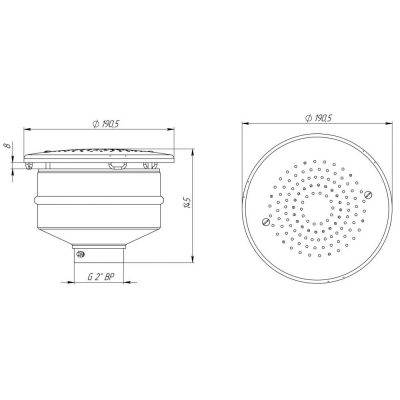 Водозабор 20 м3/ч, 2" Д 154 (AISI 316) чертеж, схема Allpools