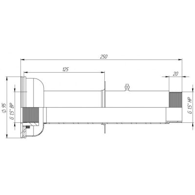 Стеновой проход 1,5" 250 мм под плёнку (AISI 316) чертеж, схема Allpools