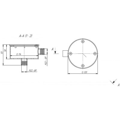 Распаечная коробка, круглая (AISI 316) чертеж, схема Allpools
