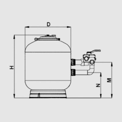 Фильтр песчаный OEM-P SALZBURG, d=600 мм,  с 6-поз. клапаном Praher 1 1/2" и манометром чертеж, схема Allpools