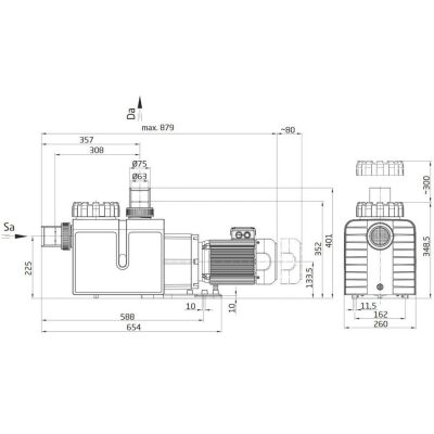 Насос BADU Profi-MK 18, 3~ Y/∆ 400/230 В, 0,75 кВт чертеж, схема Allpools