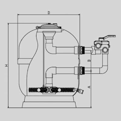 Фильтр песочный VIENNA 900, с ручным клапаном, 32 м³/ч чертеж, схема Allpools