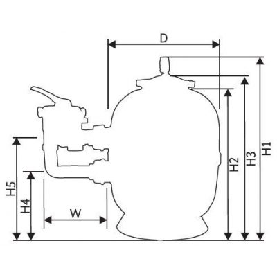 Песочный фильтр Premium CL, Ø 400 мм, 6.3 м³/ч, клапан сбоку чертеж, схема Allpools