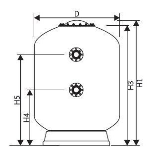 Фильтр TURBIDRON 1600 мм, вых. 125 мм (под фланец), 100 м3/ч (высота засыпки - 1,0 м) чертеж, схема Allpools