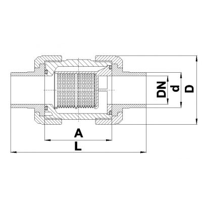 Фильтр сетчатый ПВХ d=32, (тип S4, EPDM), сетка - 1,8 мм чертеж, схема Allpools
