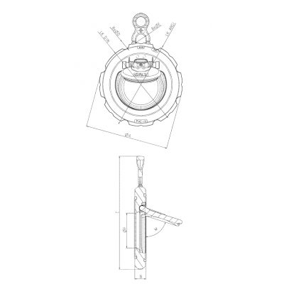 Обратный клапан ПВХd225-8"PN10 ,подпруж. хлопушка K6 чертеж, схема Allpools