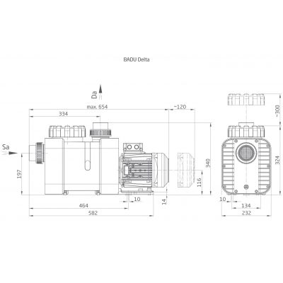 Насос BADU Delta 13, 1~ 230 В, 0,45 кВт чертеж, схема Allpools