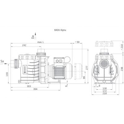 Насос BADU Alpha 12, 1~ 230 В, 0,45 кВт чертеж, схема Allpools