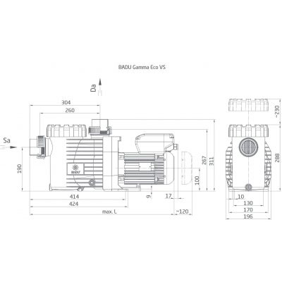 Насос BADU Gamma Eco VS, 1~ 230 В, 1,10 кВт чертеж, схема Allpools