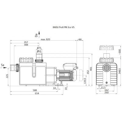 Насос BADU Profi-MK Eco VS, 1~ 230 В, 1,40 кВт чертеж, схема Allpools