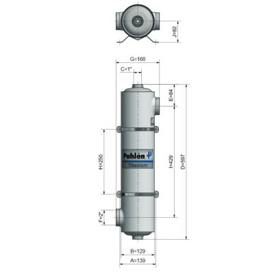 Теплообменник Pahlen Maxi-Flow titanium 75 кВт (вертикал.), титан чертеж, схема Allpools