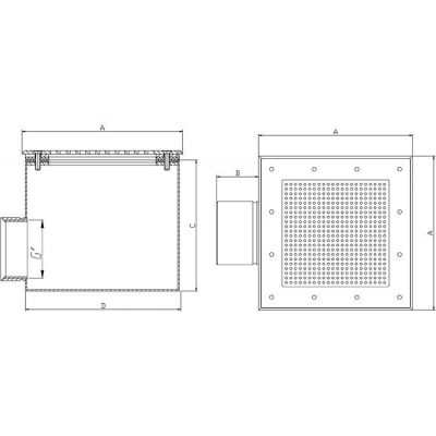 Слив донный сетчатый квадратный 150х150х100 2" (внутр.) плитка чертеж, схема Allpools