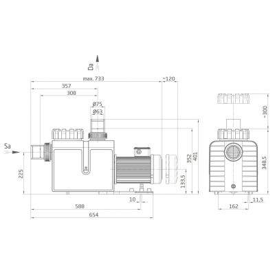 Насос BADU Profi 22, 1~ 230 В, 1,10/0,75 кВт чертеж, схема Allpools